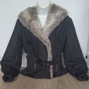 Parkhurst Dark Jacket with Light Faux Fur Collar